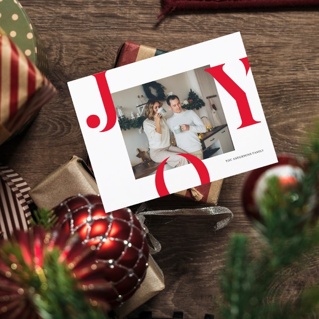 Christmas Photo Family | Red Joy Postcard (Creator Uploaded)