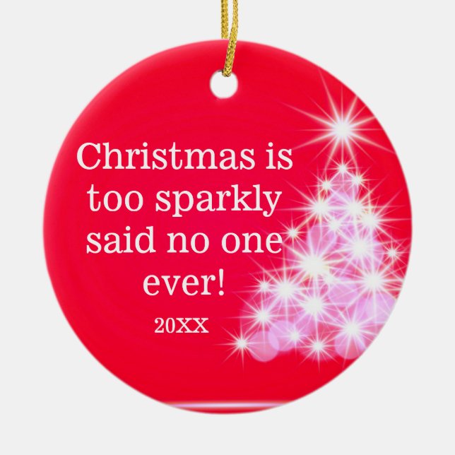 Christmas Photo Family  Red Lights Tree Quote Ceramic Ornament (Front)
