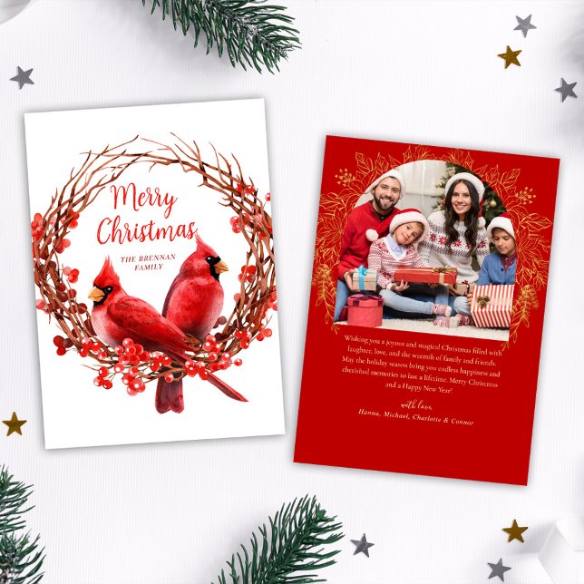 Christmas Photo Festive Wreath Red Cardinal Holiday Card (Christmas Photo Festive Wreath Red Cardinal Holiday Card)