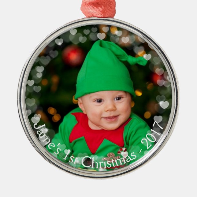 Christmas Photo Floating Hearts Ornament (Front)