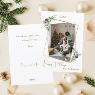 Christmas photo geometric gold modern holiday card