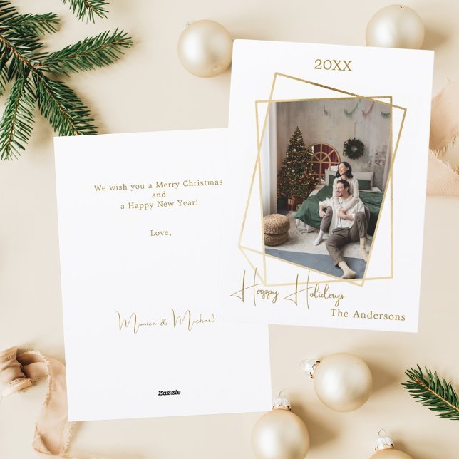Christmas photo geometric gold modern holiday card (Creator Uploaded)