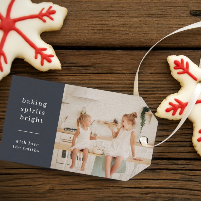 Christmas Photo Gift Tags | Baking Spirits Bright (Modern photo Christmas gift tags - “Baking Spirits Bright” for sweet holiday perfection)