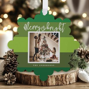 Christmas Photo Green Stripes Holiday Tree Decoration Card