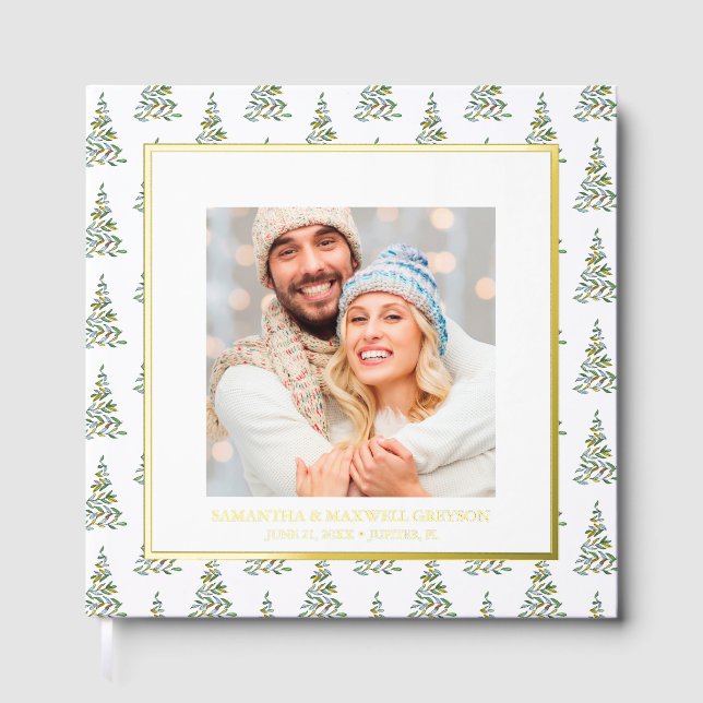 Christmas Photo Guest Book Watercolor Tree Pattern (Front)
