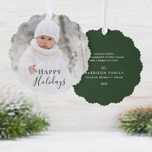 Christmas Photo Happy Holidays Green Tree Decoration Card