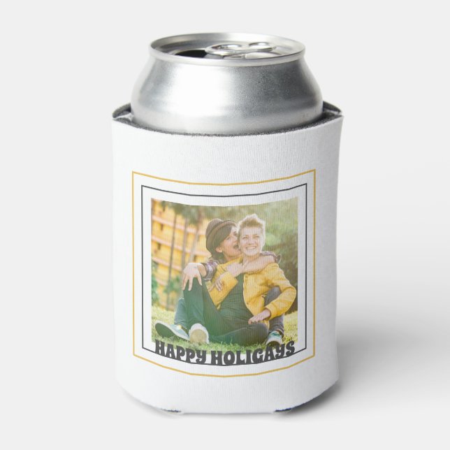 Christmas Photo Happy Holigays LGBTQ Can Cooler (Can Front)