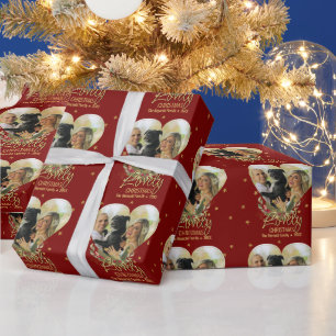 Christmas Photo Heart Gold Glitter Star Lovely Red Wrapping Paper