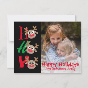 Christmas Photo Ho Ho Ho Cartoon Reindeer Black Holiday Card