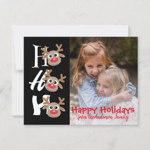 Christmas Photo Ho Ho Ho Cartoon Reindeer Black Holiday Card