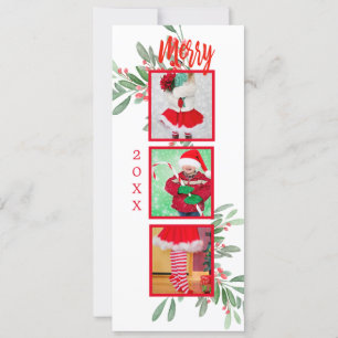 Christmas Photo Holiday Holly Wreath Merry Card