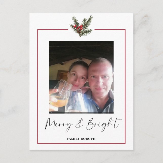 Christmas Photo Holly Branch Holiday Postcard (Front)