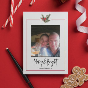 Christmas Photo Holly Branch Holiday Postcard
