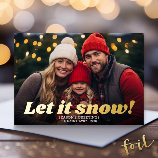 Christmas Photo Horizontal - Let it Snow - Gold Foil Holiday Card (Gold Foil Christmas Photo Card - Modern Holiday Greeting)