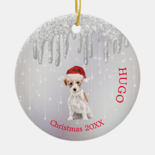 Christmas Photo Jack Russell Dog Santa Hat Ceramic Ornament