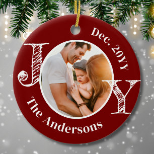 Christmas Photo Keepsake Joy Modern Minimalist Ceramic Ornament