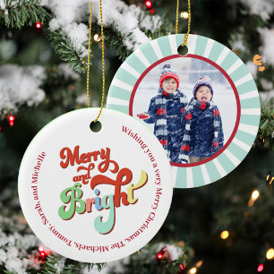 Christmas Photo Merry and Bright Custom Ceramic Ornament