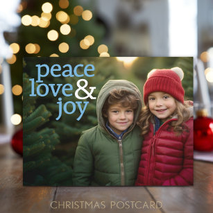 Christmas Photo - Modern Peace Love and Joy Holiday Postcard
