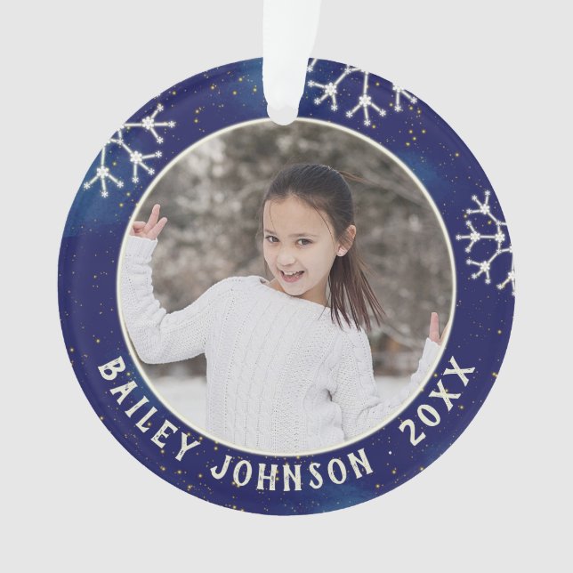 Christmas Photo Monogram Constellation Pattern Ornament (Front)