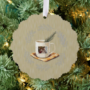 Christmas Photo Mug Pine Branches  Tree Decoration Card