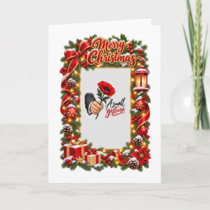 Christmas Photo Mug with Festive Red and Gold Fram Card