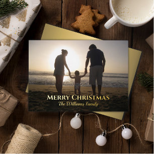 Christmas Photo Name Elegant Topography Gold Foil Holiday Card