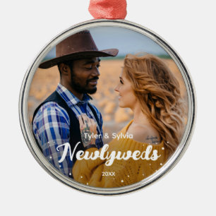 Christmas Photo Newlyweds Metal Ornament