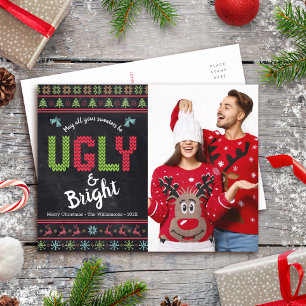 Christmas Photo Nordic Ugly Sweater Fun Chalkboard Holiday Postcard