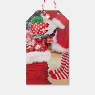 Christmas Photo Option Red & White Stripe Gift Tags