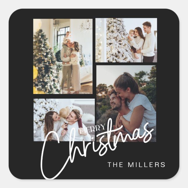 Christmas Photo Ornament, Photo Collage Christmas  Square Sticker (Front)