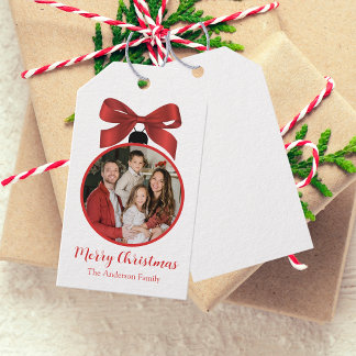 Christmas Photo Ornament Red Gift Tags