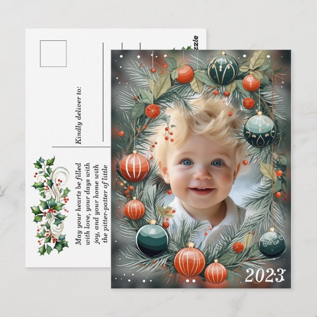 Christmas PHOTO Personalised Green Holiday  Postcard (Front/Back)