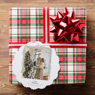 Christmas Photo Pink Bow Coquette Garland Holiday Tree Decoration Card