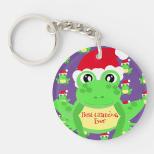 Christmas Photo Purple Frog Santa Hat Pattern Key Ring