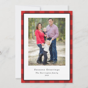 Christmas Photo Red Black Plaid  Holiday Card