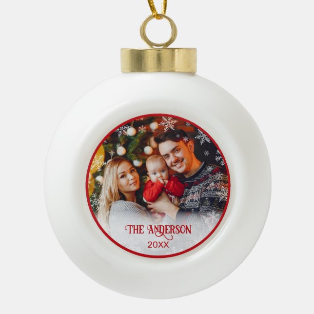 Christmas Photo Red Ceramic Ball Ornament (Front)