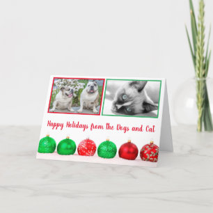 Christmas Photo Red & Green Balls Modern Holiday Card