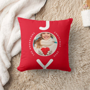 Christmas photo red white joy simple minimalist cushion