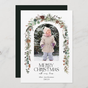 Christmas Photo Rustic Greenery Berries Cedar Holiday Card