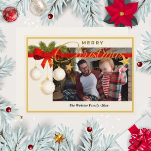 Christmas Photo Season Pine Holiday Off-white Card