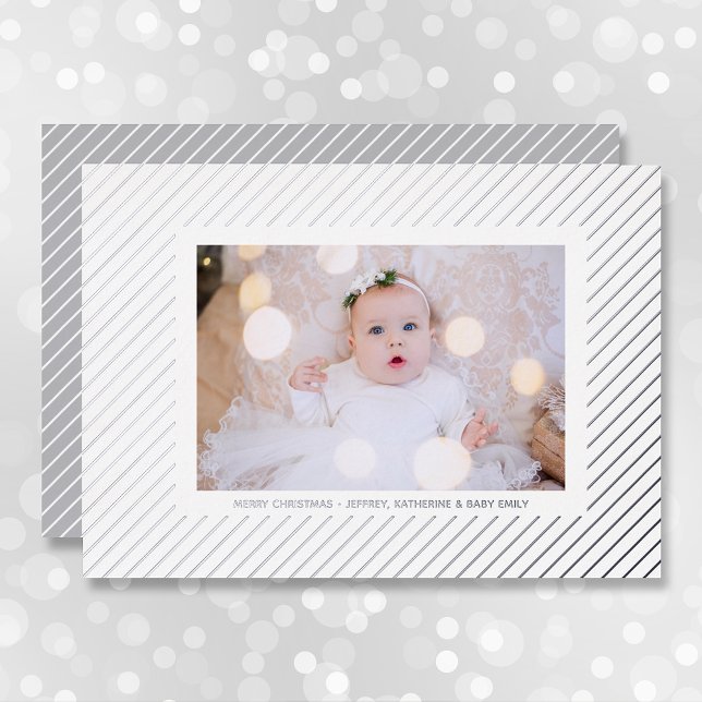 Christmas Photo Silver Pinstripe Foil Holiday Card (Creator Uploaded)