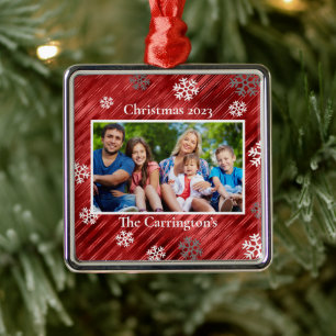 Christmas Photo Snowflakes Red Metallic Metal Orna Ornament