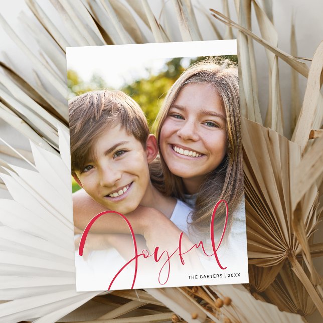 CHRISTMAS PHOTO stylish script red joyful Holiday Card (Creator Uploaded)