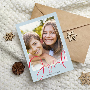 CHRISTMAS PHOTO stylish script red joyful Holiday Card