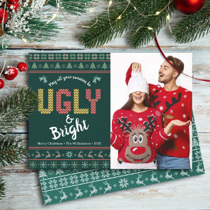 Christmas Photo Ugly Sweater Nordic Hunter Green Holiday Card