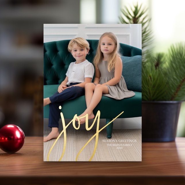 Christmas Photo Vertical - Script Gold JOY - Foil Holiday Card (Holiday Christmas Photo Cards)
