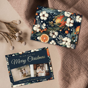 Christmas photo vintage retro floral foil holiday postcard