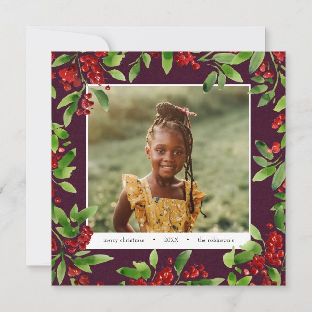 Christmas photo watercolor botanical holiday card (Front)