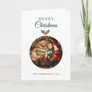 Christmas Photo Watercolor Foliage Holiday Card