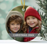 Christmas Photo Year Modern Minimal Grey Stripe Ceramic Ornament<br><div class="desc">You can add a favourite picture and add the year so you can remember that date through the years. If you would like this to be a double-sided ornament intead of single-sided, just copy and paste your information to the back of the item. If you upload your pictures and they...</div>